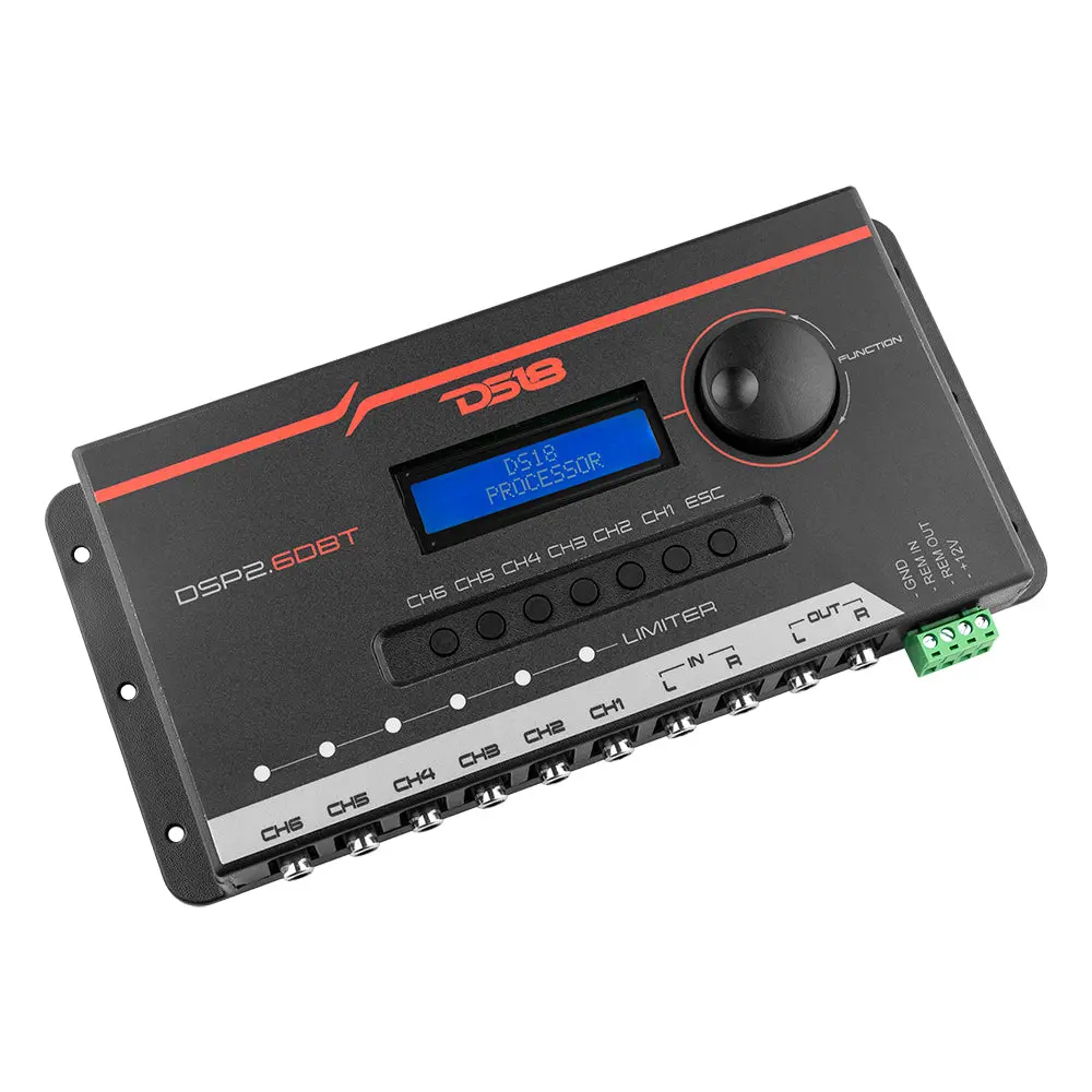 DS18 DS-DSP2.6DBT 2-Channel In 6-Channel Out Digital Sound Processor Equalizer Amplifier - Car Audio Accessory with 3 Independent Band Equalizer, BT Interface, LCD Screen, Smartphone Compatibility