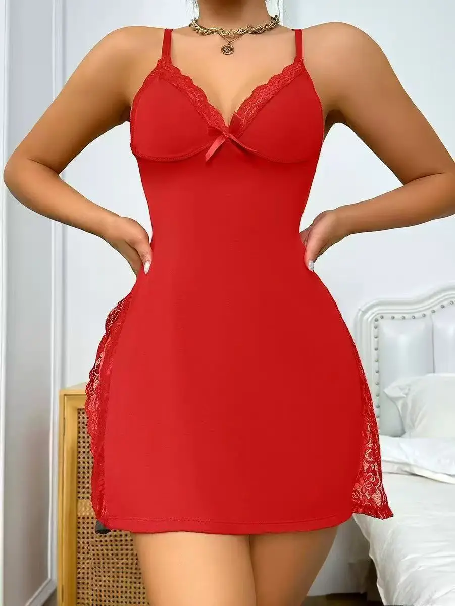 Women's Modal Fabric Sleepwear Chemise Nightgown - Plunge Neck, Adjustable Straps Nightdresses, Relaxed Fit, Soft Breathable Stretchy Loungewear with Side Slits Womenswear night gown night gown for women