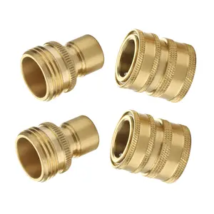 M MINGLE Garden Hose Quick Connect Fittings, 3/4 Inch GHT Solid Brass, Quick Connector Set, 2-Pack