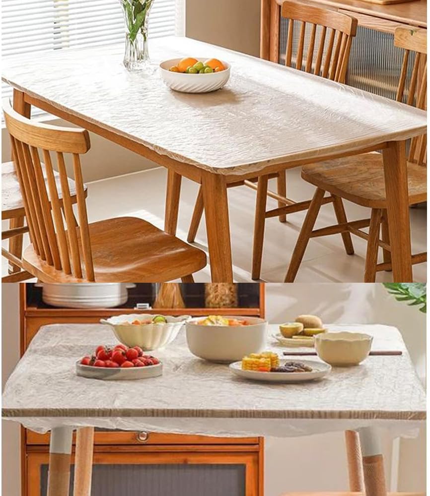 10PCS Disposable Plastic Table Cover ,Clear Elastic Edge Tablecloth Protector, Waterproof for Dining, Parties, Picnics, Camping, Easy Cleanup for Round or Rectangle Tables