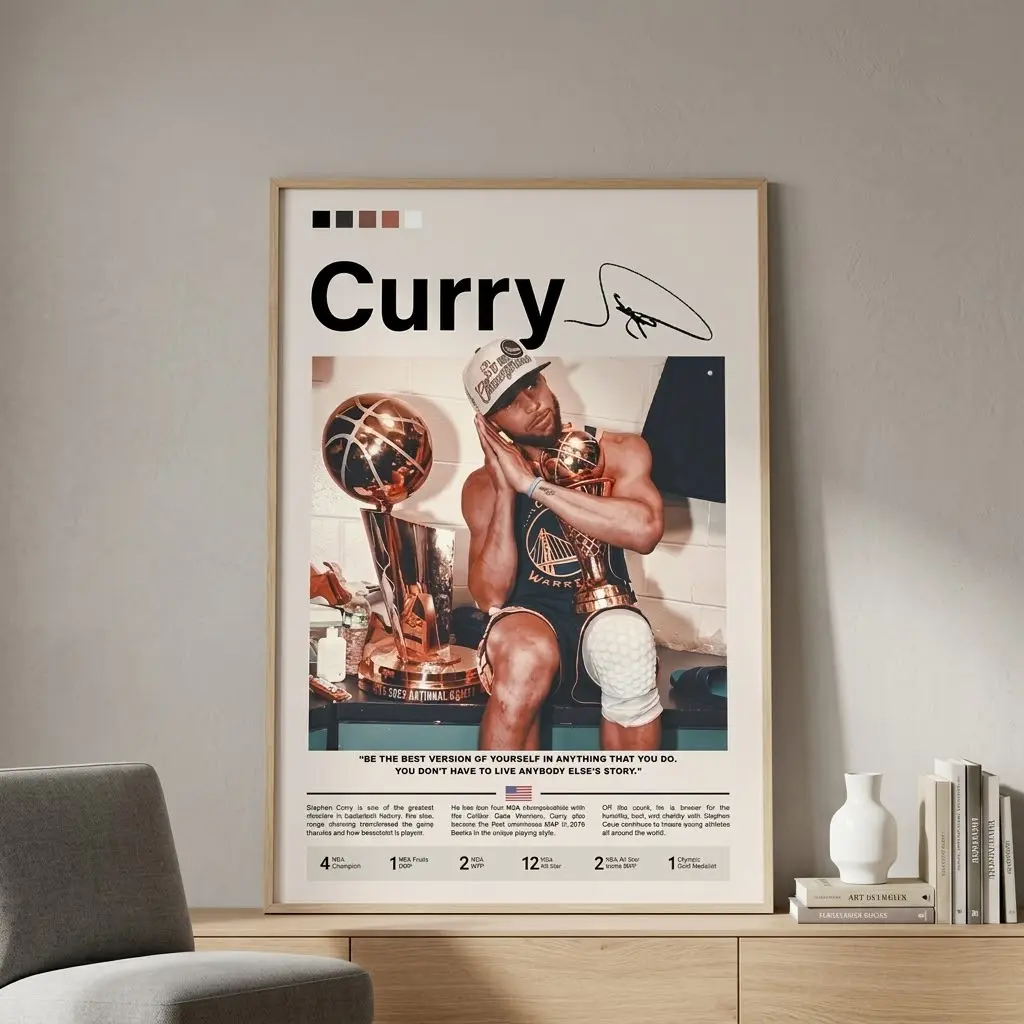 Stephen Curry Poster, Curry Golden State Warriors,  NBA Basketball Print, Basketball Shooter Decor, Sports Artwork, Curry Warriors NBA - No Frame