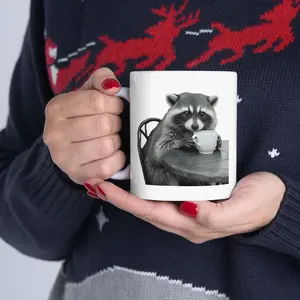 Whimsical Raccoon Ceramic Mug - Coffee Lover Gift, Animal Lover Mug, Cute Kitchen Decor, Birthday Gift, Unique Tea Cup