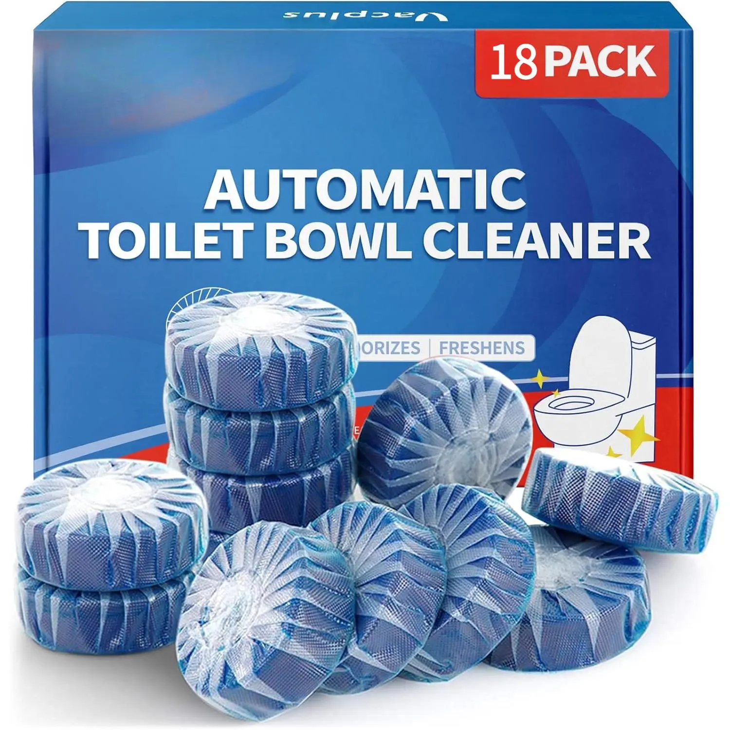 18pcs All-in-1 Toilet Bowl & Tank Freshener Tablets - Household Cleaning Supplies, Stain Odor Eliminator with Powerful Deodorizing, Stain-Preventing Formula for a Sparkling Clean Bathroom