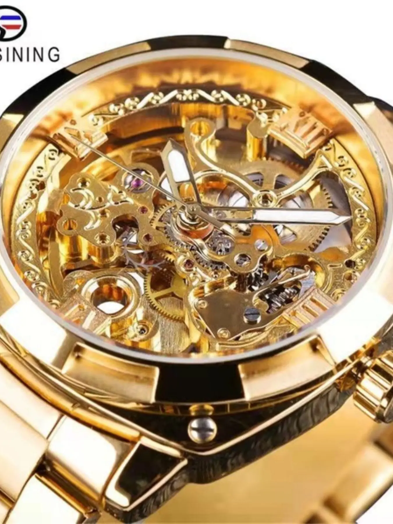 Luxury Men's Business Mechanical Analog Watch, Automatic Winding, Hollow Design, Skeleton Automatic Watch, Waterproof Night Light, Stainless Steel Strap, Fashionable Gift