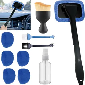 pcs Car Windshield Cleaning Tool, Windshield Cleaner with  Washable and Reusable Microfiber Pads and Extendable Handle, for Auto Glass Wiper (Bule(pcs))