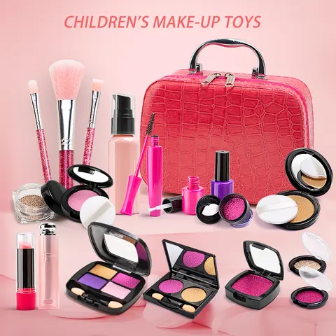 Toddlers' Beauty Playset - Pigment-Free Pretend Makeup Bundle, Colorless Lipstick, Nail Polish Props, Cosmetic Bag, Pouch, Children's Birthday-Ready Kit, Ages 3+, Playtime Creativity (TikTok Shop Back to School)