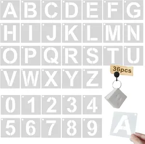 1 Inch Letter Stencils Kit, Alphabet Art Craft Stencils, Reusable Plastic Letters and Numbers Stencil Set for Wood, Wall, Fabric, Rock, Chalkboard, Signage and DIY Art Projects (White, 36 Pcs) PPgod