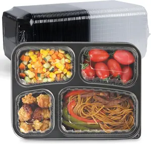 To Go Containers, 40 Pack 34 oz Black 4 Compartments Meal Prep Container   Microwave Freezer Safe Plastic Bento Box with Lids