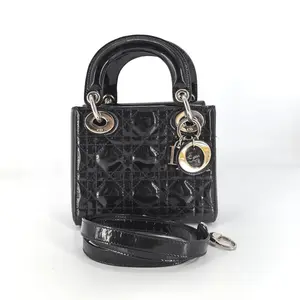 Pre-owned Dior Leather Crossbody Bags Black Cannage Quilted Patent Mini Lady Bag BF00252