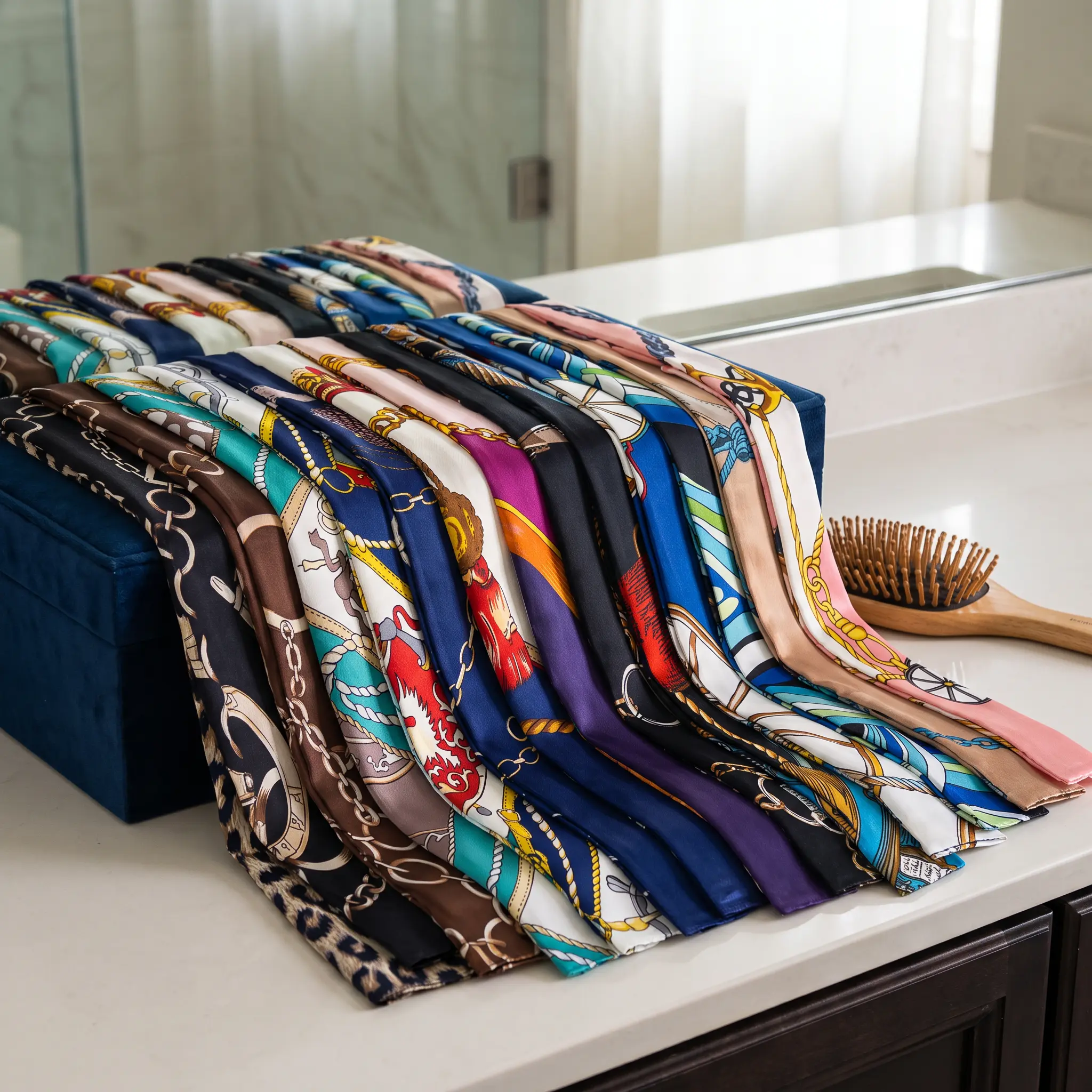 14PCS Multi-Pattern Satin Scarf Set, Silk-Light Scarves for Purse Handle Wraps, Handbag Accessories, 14 Unique Design