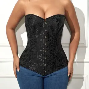Women's Bustier Corset Top Sexy Lingerie Sets Black Satin Waist Cincher 2340-D2
