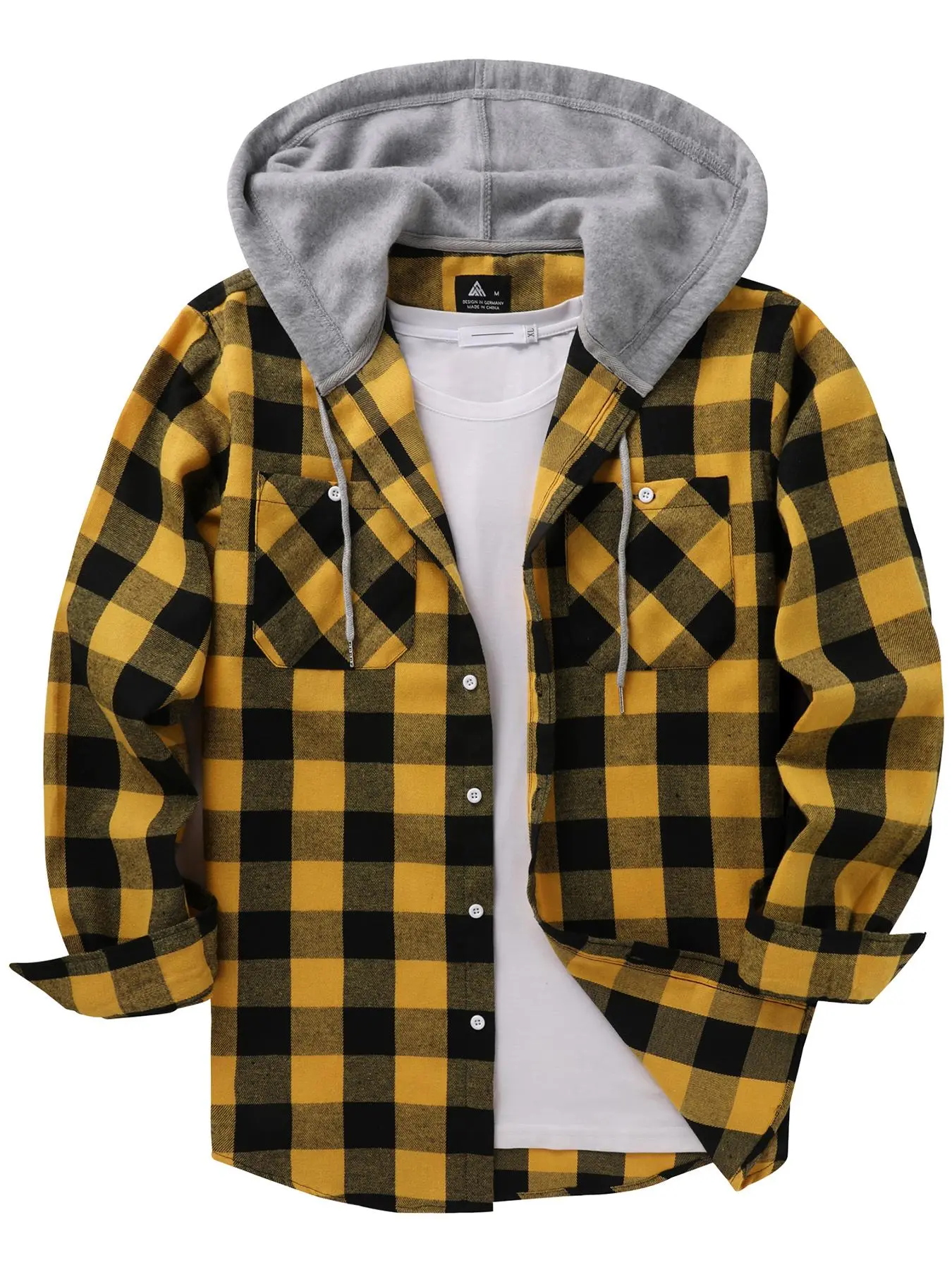 Men's Plaid Button-Front Drawstring Hooded Shirt, Regular Fit Casual Long-Sleeve Outerwear with Pockets for Spring and Fall, Men's Clothes for Daily Wear Men's Plaid Button-Front Drawstring Hooded Shirt, Regular Fit Casual Long-Sleeve Outerwear with Pockets for Spring and Fall, Men's Clothes for Daily Wear