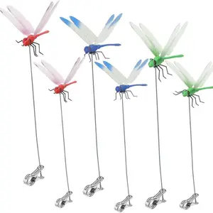 6 Pack 3D Dragonfly Clips Decorative Garden Branch Decor, Garden Accessories, Fly Bird Deer Repellent, Indoor Outdoor Yard Ornament, Durable & Stylish Design