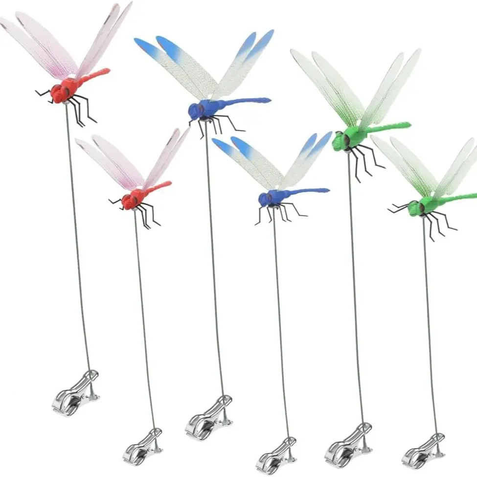 6 Pack 3D Dragonfly Clips Decorative Garden Branch Decor, Garden Accessories, Fly Bird Deer Repellent, Indoor Outdoor Yard Ornament, Durable & Stylish Design