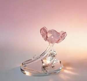 Elegant Begonia Flower Crystal Ornament Wedding Gift Desktop Decoration Home Decor in Clear Pink Green Blue Yellow Styles