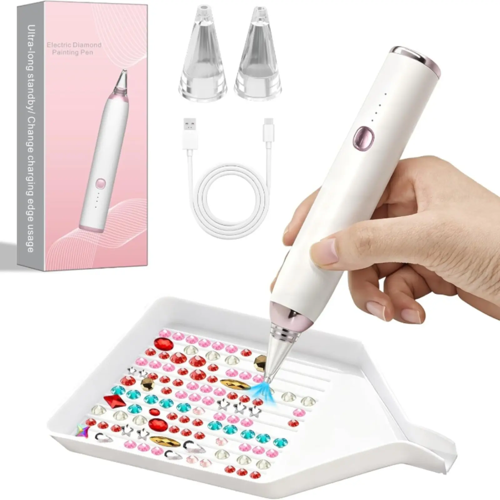Cordless Electric Diamond Painting Pen, Diamond Art Vacuum Pen Portable/Quiet/Rechargeable Battery, Electric Pen for Diamond Painting Accessories and Tools, Ideal Gift for Mum/Women/Diamond Art Lovers, Rhinestone Painting, Diy Diamond Art