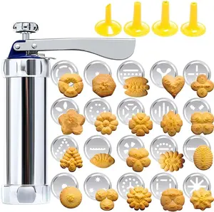 Professional Aluminum Cookie Press Set with 20 Discs & 4 Nozzles - Heavy Duty Cookie Gun for Baking, Decorating - Ideal for Home & Commercial Use