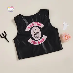 Toddler PU Leather Vest Jacket Dress Letter Embroidery V Neck Sleeveless Fall Coat for Boys Girls