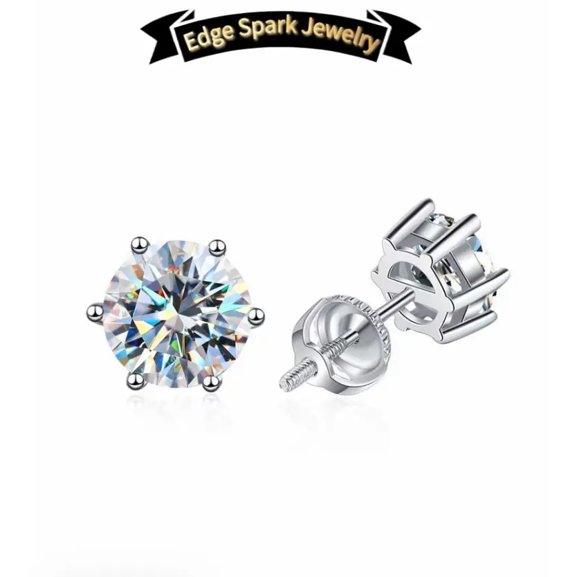 Edge Spark Jewelry Elegant Shining  0.5ct-2.0ct Synthetic MoissaniteThreaded Classic Six-Prong Stud Earrings forWomen Dating Party Eternal PromiseWedding Engagement Earrings Ladies FineJewelry Anniversary Gift Special Chioc Thick Studs men's accessories