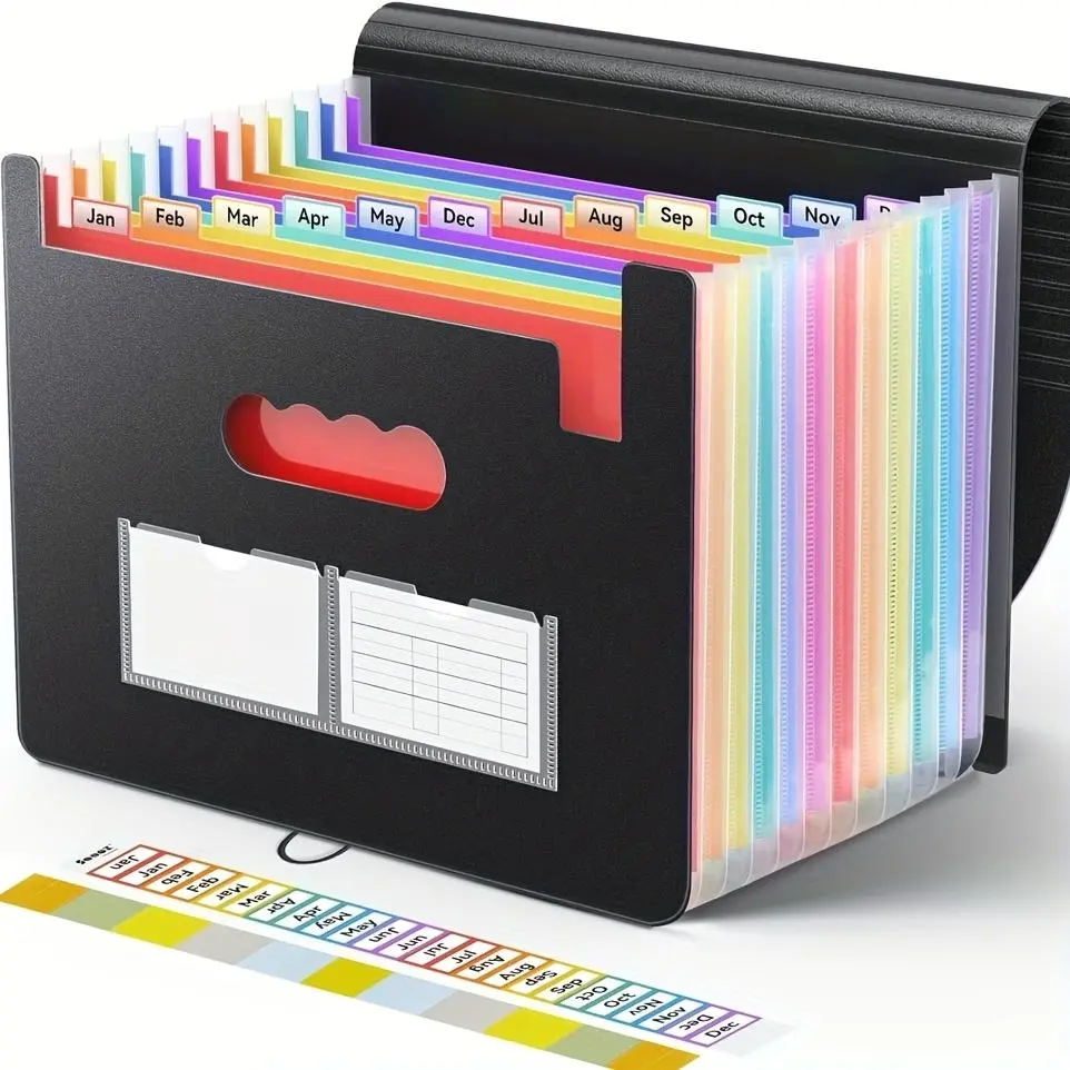 Accordion File Organizer - 13 Pockets Expanding File Folder Portable.A4-sized Letter/document Folder with Blank Labels. Perfect for Storing Everyday Office Supplies, Study Materials, Exam Papers, and Documents. Monthly Paper Bill/tax Receipt Organize