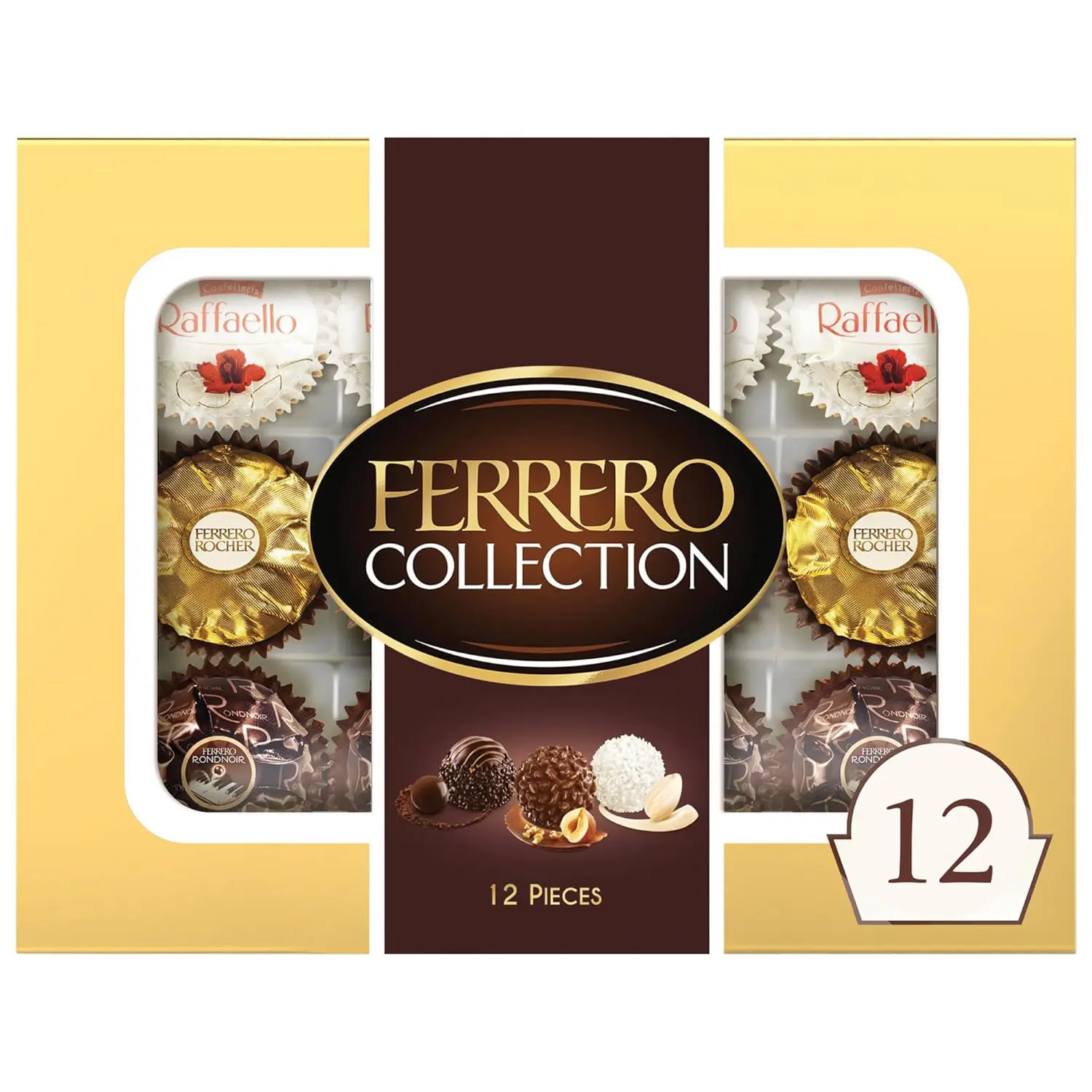 Ferrero Collection, 12 Count, Premium Gourmet Assorted Hazelnut Milk Chocolate, Dark Chocolate and Coconut, 4.6 oz Sugar Snack
