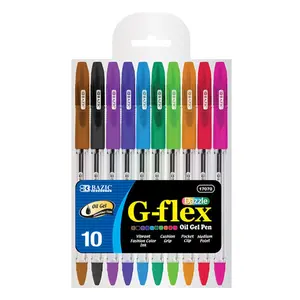 DDI 1934747 BAZIC G-Flex Dazzle Oil Gel Ink Pens - 10 Count Assorted Colors Medium Cushion Grip Case of 12