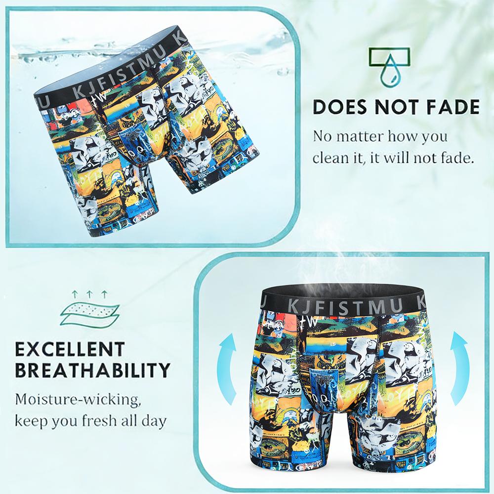 KJFISTMU 12-piece set of men's boxer briefs with random street graffiti prints, breathable cotton boxer briefs, sexy low-rise trunks, tagless underwear, multi-piece set, suitable as a gift, comfortable for fitness and sportswear