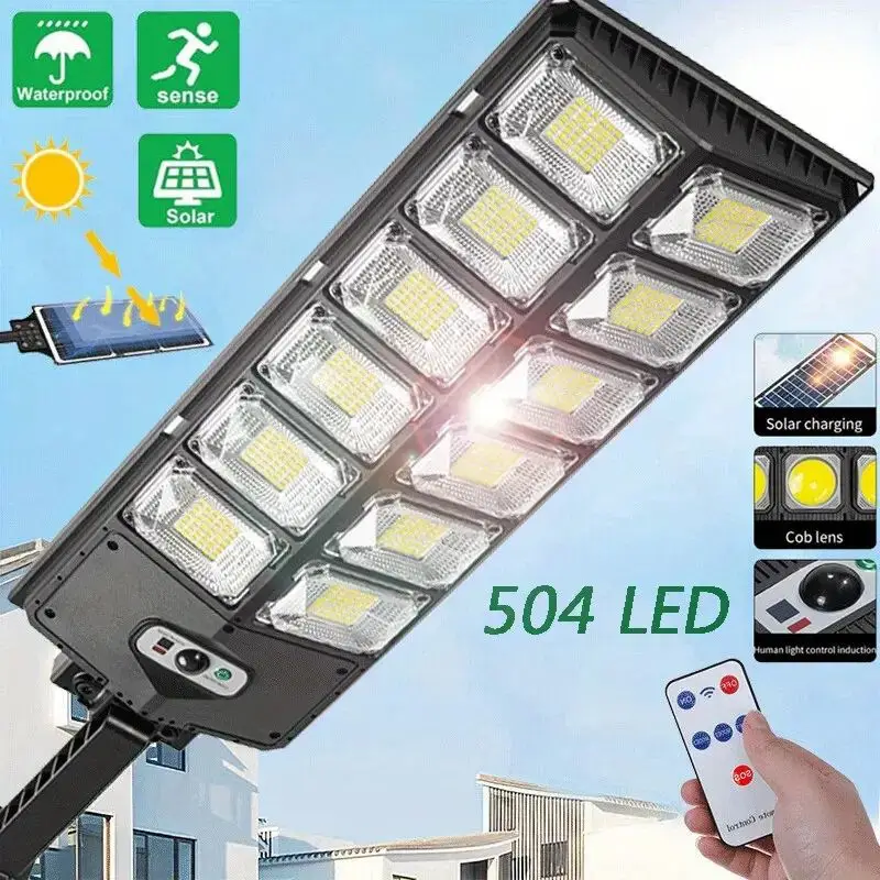 504 LED Solar Street Light - Dusk to Dawn, Waterproof, Motion Sensor and Auto-On Outdoor Lighting for Street, Road, Pathway, and Driveway Illumination