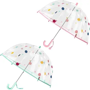 2 Pack Kids Clear Umbrellas for Rain Dome Bubble Umbrella Windproof for Toddler Boys Girls