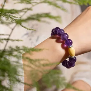 1pc Sunset Lavender, Unisex, 11 mm Natural Brazil Amethyst Beads Bracelet, Handmade Gemstone Casual Trendy Jewelry, Fashionable Bracelet, Stylish Jewelry Accessory for Daily Wear