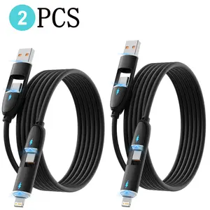 4-In-1 240w Fast Charging Cable, Multi-Purpose Silicone Data Line, Lightning Connector, USB PD to Type-C Lightning Charger for iPhone & Samsung, Durable Material