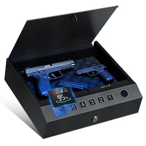 [Father's Day Best Gift] CTSAFEPRO Fingerprint Gun Safe 1 Second Quick Access 3 Unlock Modes LED Light Temperature Display Anti Theft Security Cable for Nightstand Car and Home Protection