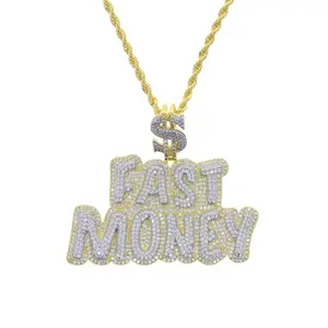 Full Diamond Hip Hop Alphabet Necklace Pendant FASTMONEY Mens Hiphop Rap Punk Trend Punk charm initial gift birthday wed anniversary gift bracelet simple men luxury jewelry