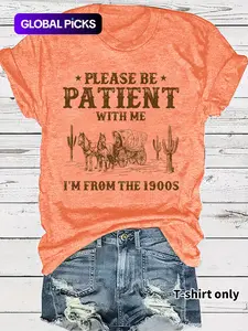 Women's Vintage Letter Print Round Neck Fitted Tee, Casual Short Sleeve T-shirt for Summer, Women's Top for Daily Wear, Womenswear, Lady