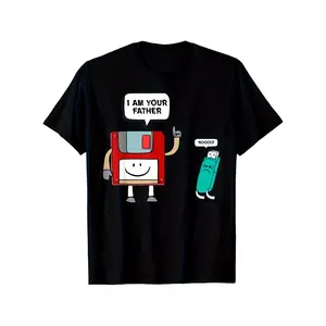 Vintage Computer Engineer Shirt with Retro Floppy Disk and Cigarette Case Print for Men Celebrating 80s and 90s Geek Culture Casual Round Neck Design