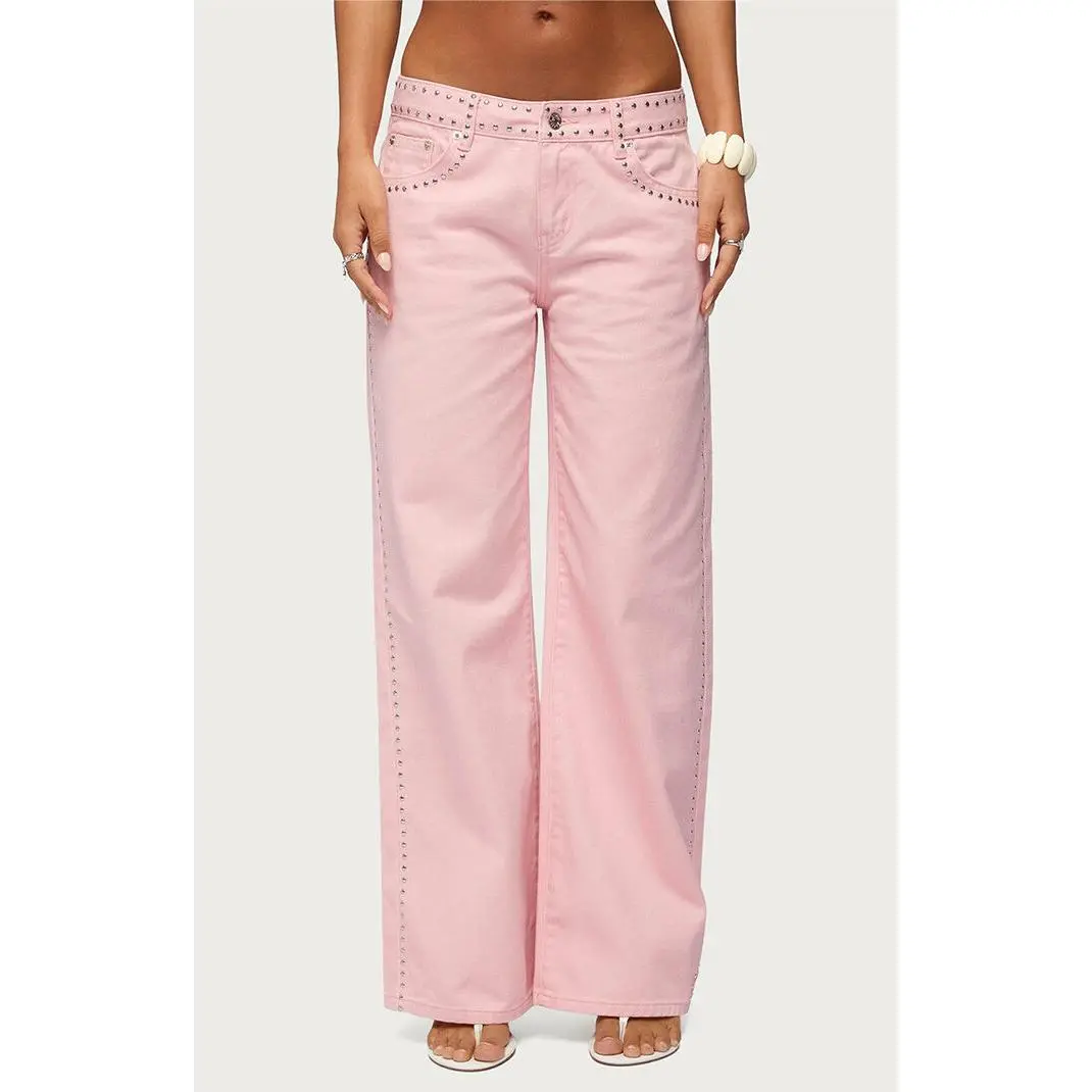 Edikted Women's Quincy Studded Low Rise Baggy Jeans
