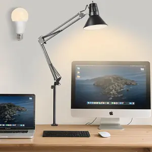 LED Clamp on Desk Lamp,360°Adjustable Swing Arm Desk Lamp,Clamp Light with Eye-Caring LED Bulb for Home Office Reading Drafting