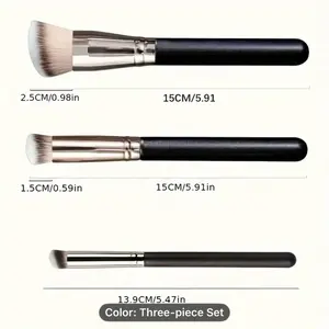 Makeup Brushes Set - 3-Piece Black Handle with 2.5CM/15CM/1.5CM/15CM/13.9CM/15CM for Precision Application