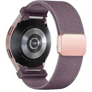 Magnetic Elastic Bands Compatible with Samsung Galaxy Watch 6/5/4 40m 44mm/Galaxy Watch 6 Classic 43mm 47mm/Watch 5 Pro 45mm/Watch 4 Classic 42mm 46mm, 20mm One Click No Gap Stretchy Nylon Wristband Accessories Wearable