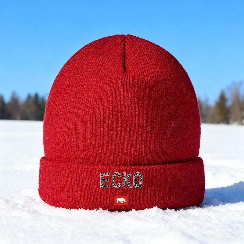 1PC ECKO Rhinoceros Print Knit Hat 2025 New Trendy Soft Elastic Fashion Winter Warm Beanie Fitted Windproof Ear Protection Street Style Unisex Hat Easy Wear For Travel Perfect Gift For Friends And Family