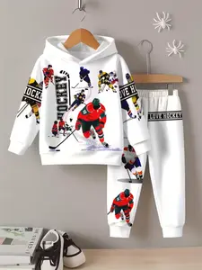 Ice Hockey Boy Sweatshirt Set, Outdoor Activities, Daily Play & School, Warm Winter Clothing, Comfortable Two-Piece