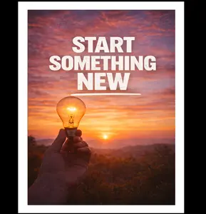 Start Something New Poster – Motivational Wall Art, Sunset Aesthetic Print, Inspirational Quote Room Decor