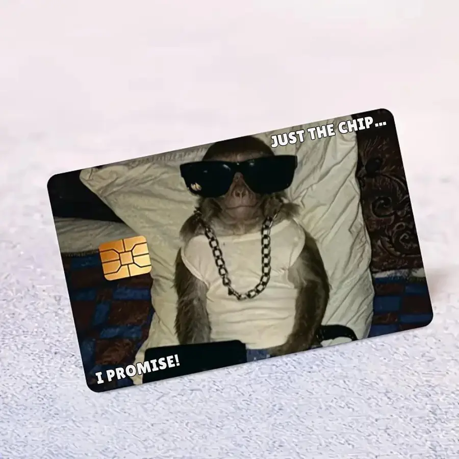Just the Chip I Promise Funny Monkey Credit Card Skin, Gangster Meme Card Sticker Cover, Sarcastic Money Humor Design for Debit and Credit Cards