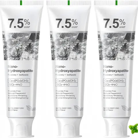 7.5% Nano Hydroxyapatite Toothpaste, Fluoride-Free Peroxide-Free Enamel-Supporting Paste with Natural Peppermint for Fresh Breath, Deep Cleaning, Daily Brushing & Oral Care