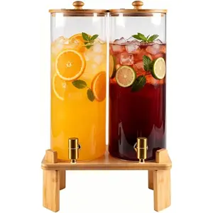 2 Gallon 2 count (4 gallon) Beverage Dispenser With   Stand,Large Glass Drink Dispenser for Parties,Large Water Dispensers with Spigot,Juice Containers & Water Pitcher,Lemonade Dispenser