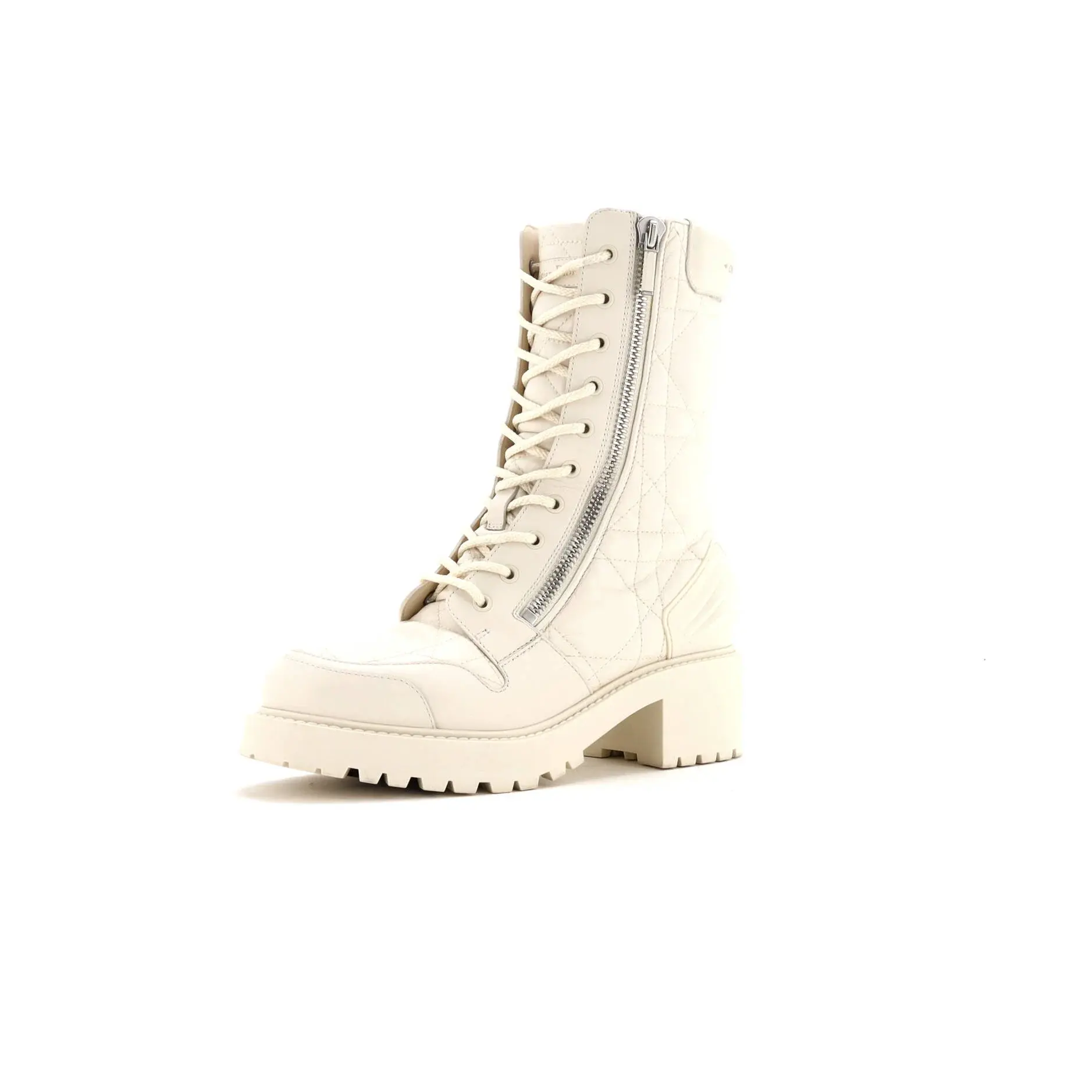 Pre-owned Christian Dior Women's D-Unit Combat Boots Cannage Quilt Leather by Rebag