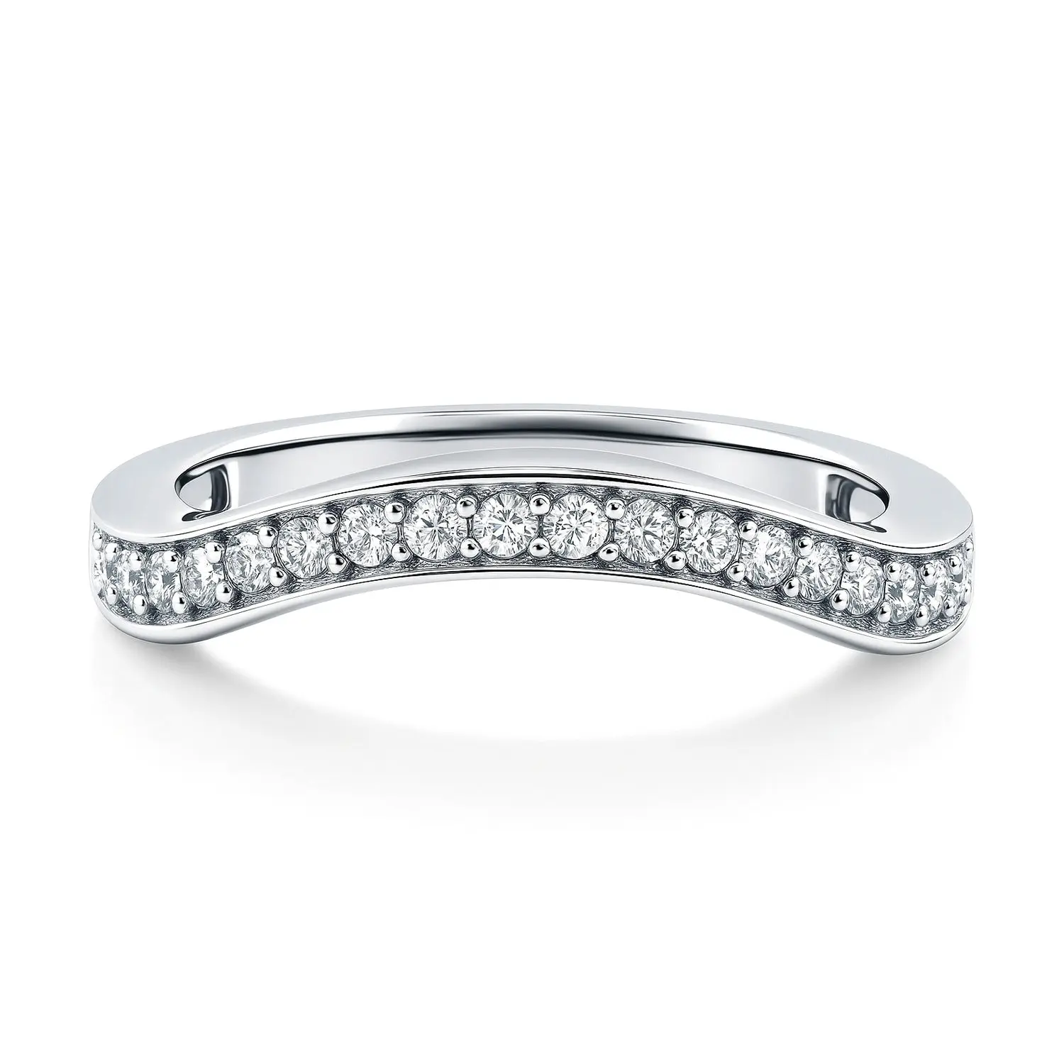 BERRICLE Sterling Silver Rings Stackable Curved Half Eternity Band Ring for Women, Pave Set Round Cut Cubic Zirconia CZ