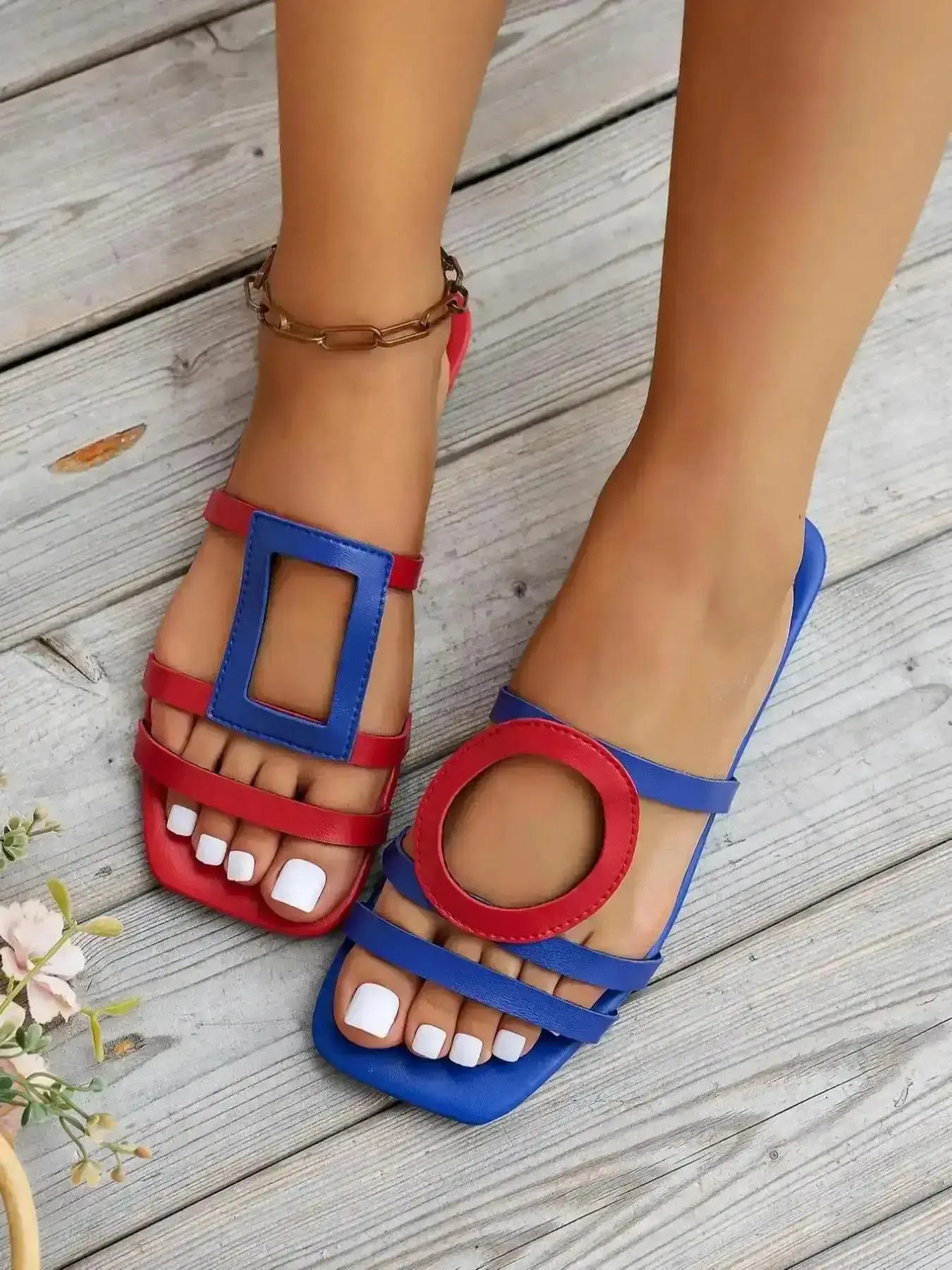 Women's Chic Square Slide Sndls Daily Comfy Flat for Summer Light Airy Shoes Wear Girl Fancy cruise essential coastal open relaxed sunny go to versatile Style Basic Comfort Footwear comfortable modern open toe outdoor
