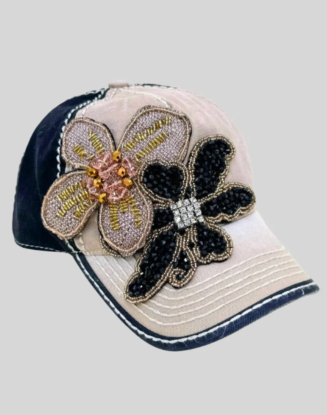 Embellished Cap - Khaki & Black