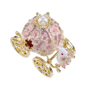 Vintage Bunny Pulling Carriage Enamel Jewelry Box｜European Royal Style Trinket Holder｜Handcrafted Decorative Ornament